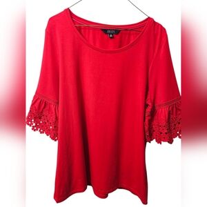 Isaac Mizrahi IMNYC Red Boho Embroidered Lace Sleeves Size Large